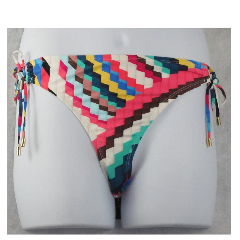 La Blanca Women's Side Tie Hipster Bikini Bottom Swimsuit, Geo Multi, Size 12